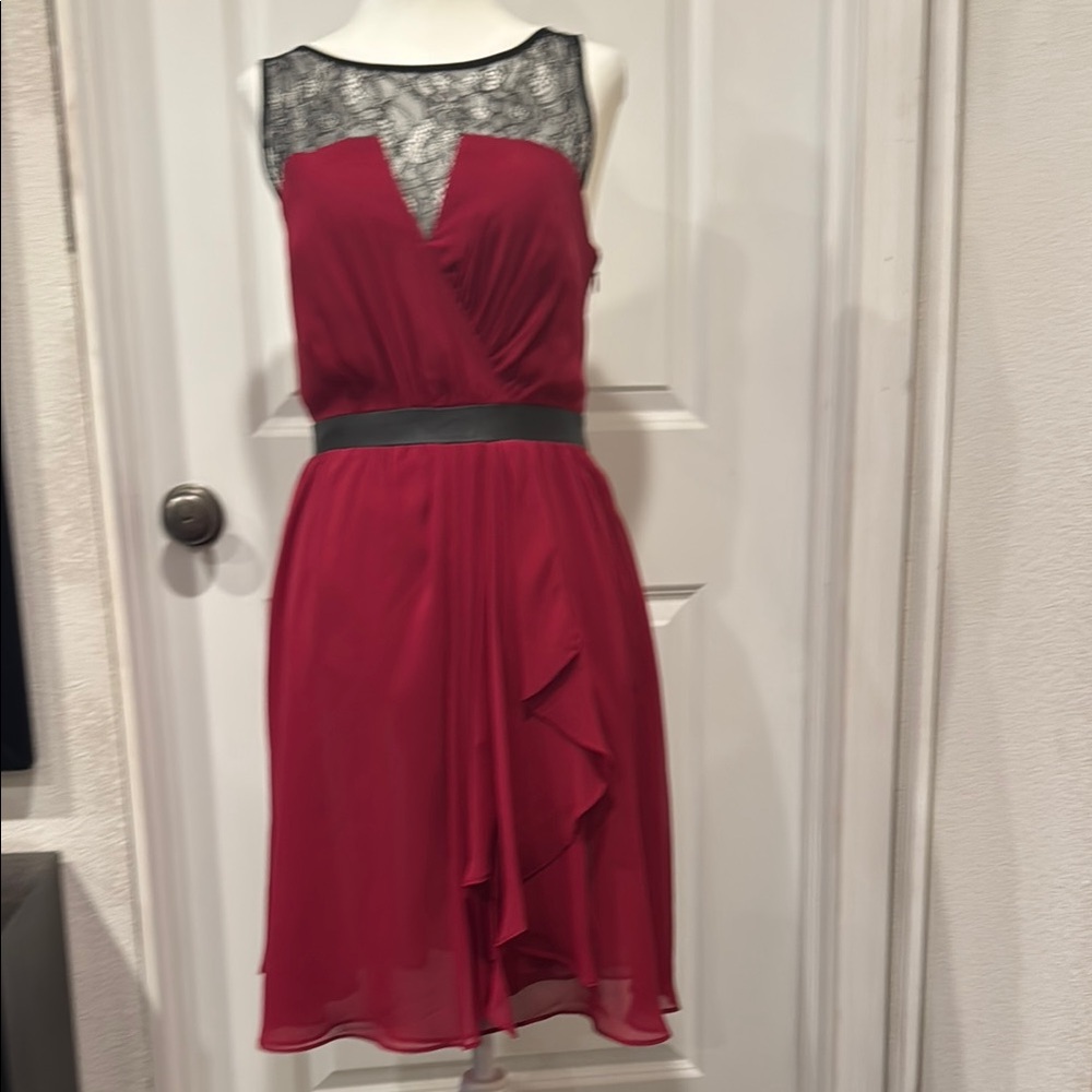 Adrianna Papell Red Ruffled Asymmetrical Cocktail Dress